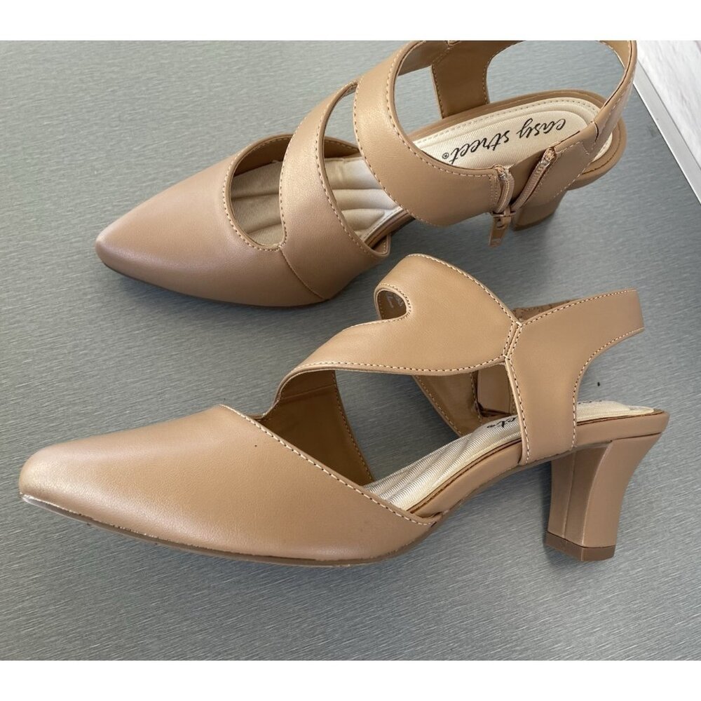 Easy Street Women's Pumps Square Heels 2" Zip Nude Color Size 6W NO BOX - Picture 2 of 11
